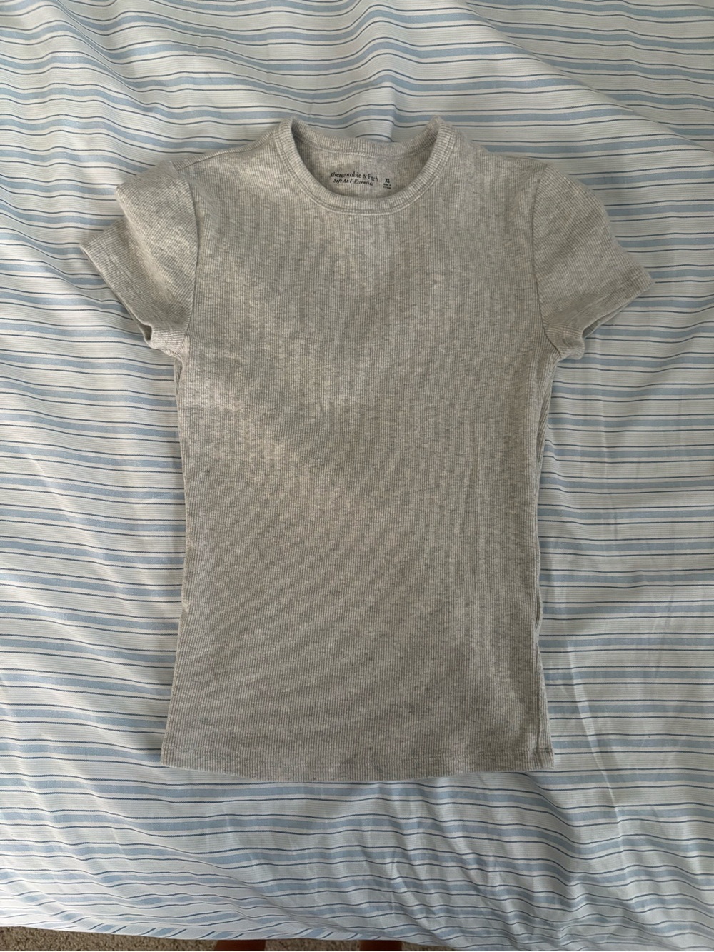 Abercrombie & Fitch Heather Gray Ribbed Short Sleeve Crewneck